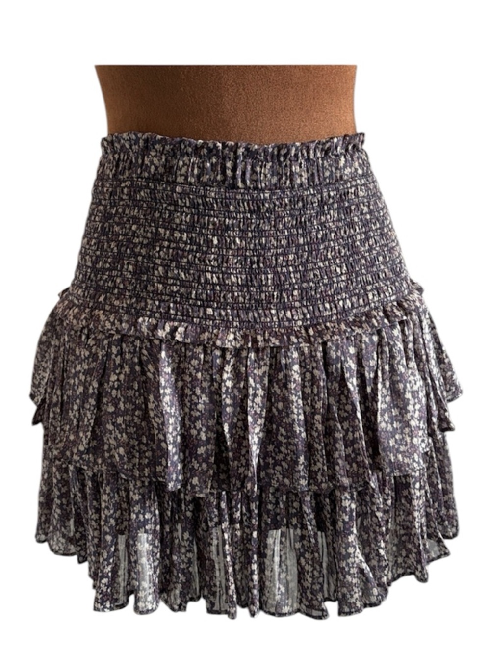 Floral Tiered Chiffon Flowy Mini Skirt - S